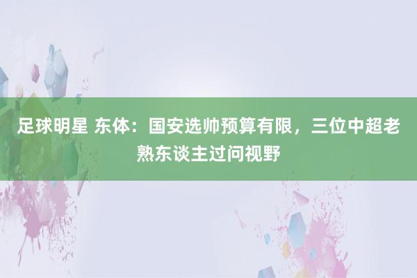 足球明星 东体：国安选帅预算有限，三位中超老熟东谈主过问视野